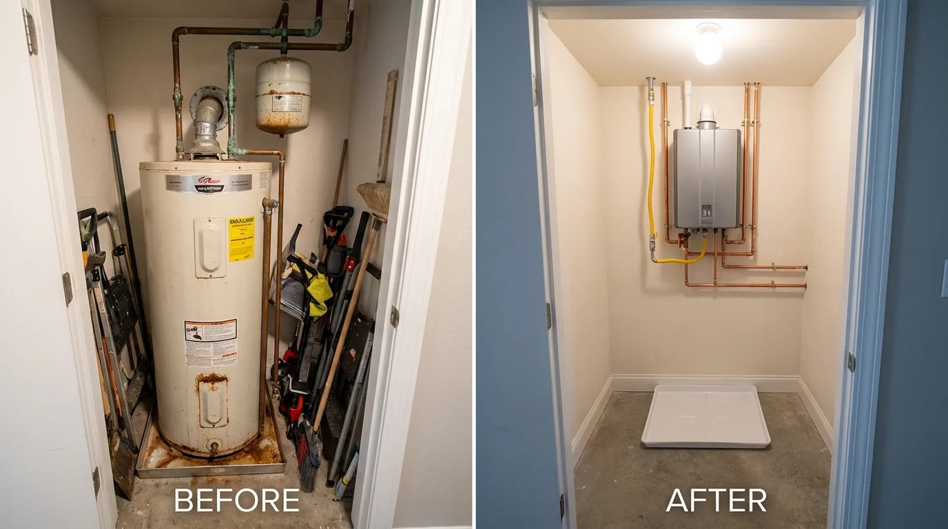 Tank water heater versus wall-mounted tankless unit comparison for Auburn, IN homeowners